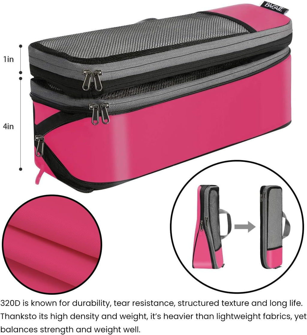BAGAIL 4 Set/6 Set/8 Set Compression Packing Cubes Travel Accessories Expandable Packing Organizers (Half Mesh, 6-Fuchsia)