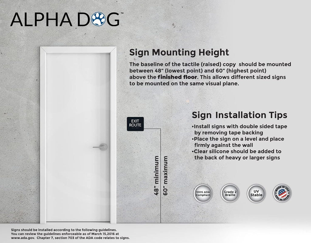 ALPHA DOG ADA SIGNS - Exit Route Sign with Braille for Your Business, 5x6 Inch, ADA Compliant, Indoor or Outdoor, Easy Installation, Made in the USA, Black