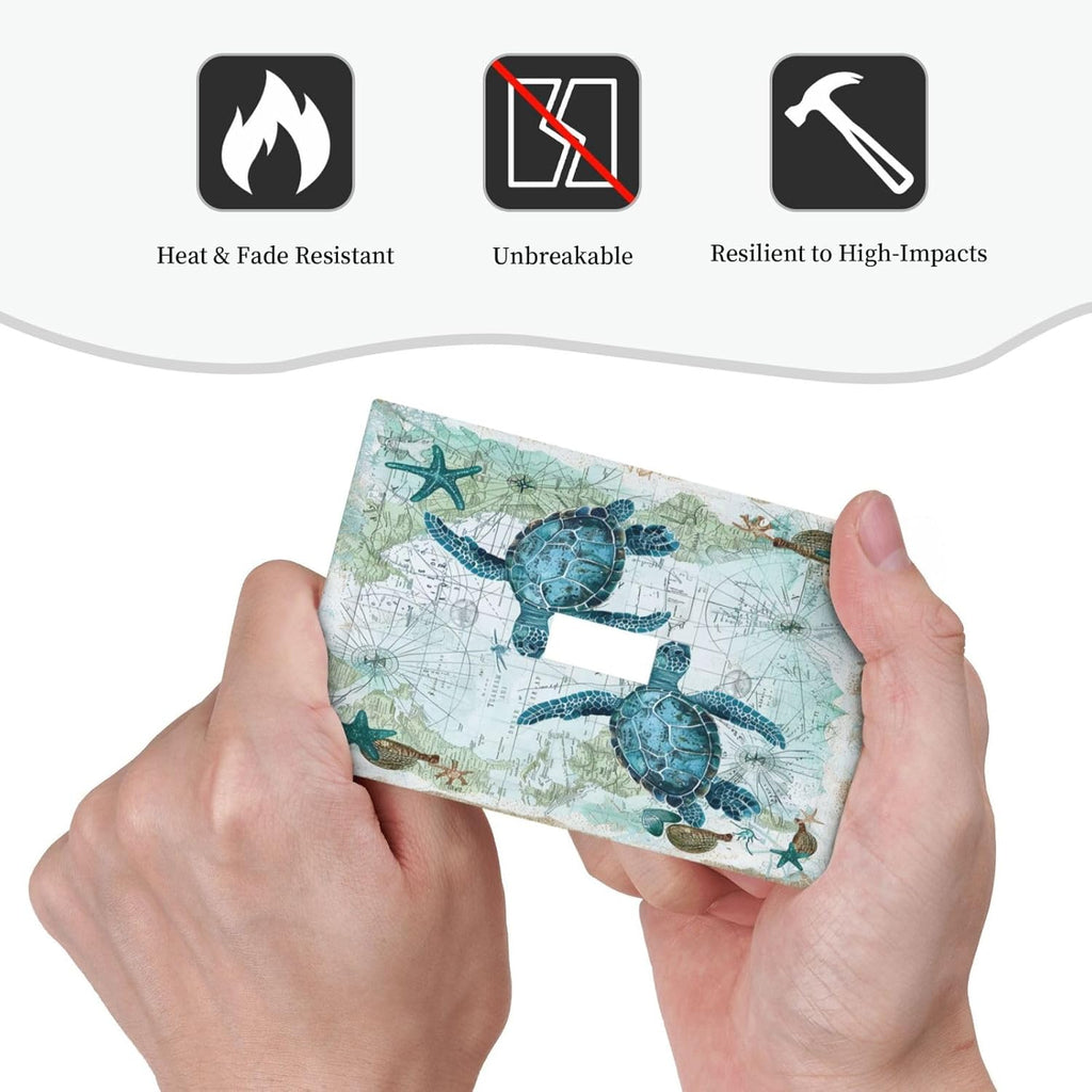 Decorative Light Switch Cover Nautical Green Sea Turtles Beach Blue Ocean 1 Gang Single Toggle Device Electrical Faceplate Switchplates Decorator Outlet Wall Plate For Bathroom Kids Room