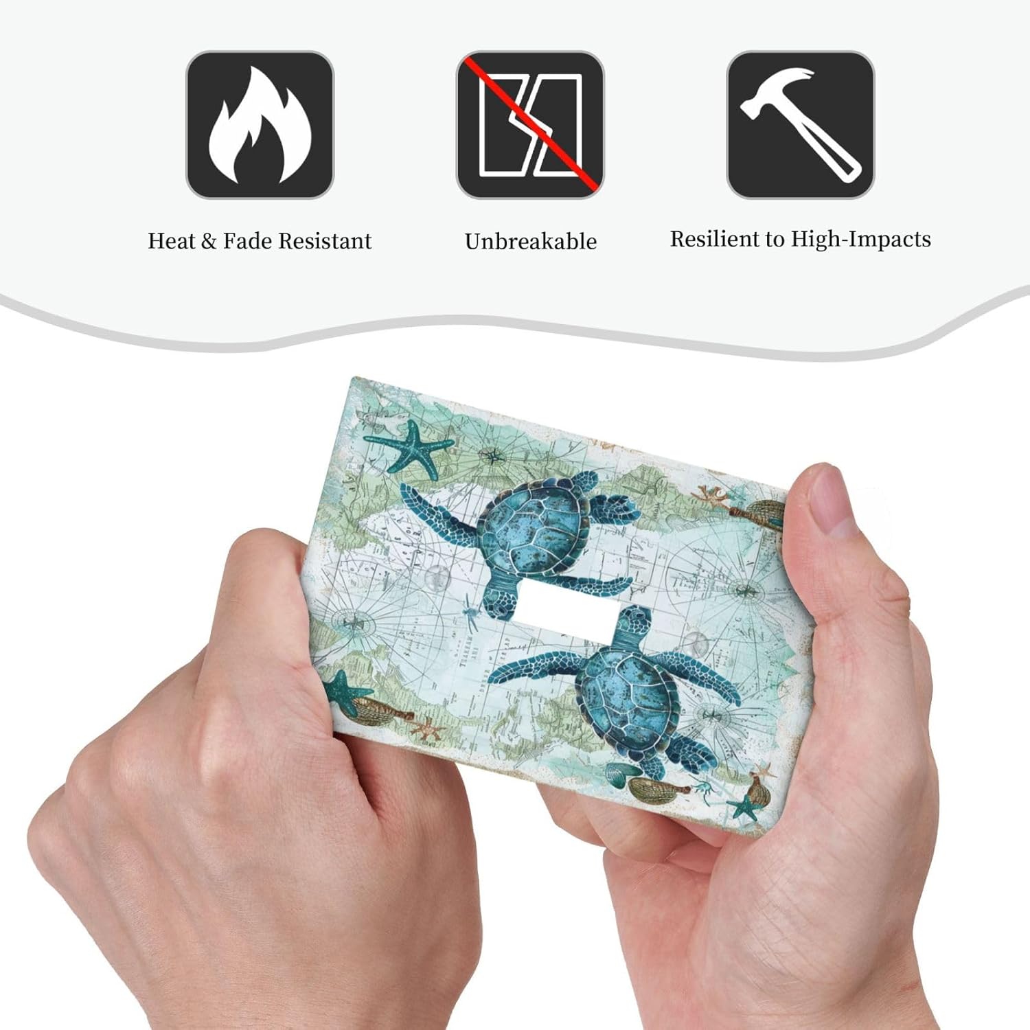 Decorative Light Switch Cover Nautical Green Sea Turtles Beach Blue Ocean 1 Gang Single Toggle Device Electrical Faceplate Switchplates Decorator Outlet Wall Plate For Bathroom Kids Room
