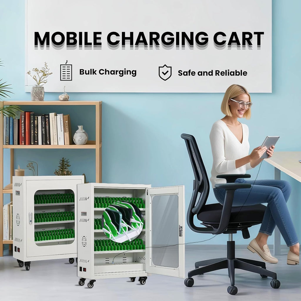 50 Device Cell Phone Charging Stations, Mobile Phone Charging Cabinet, Cellphone USB Charging Station Lockers, Rechargeable Cellphone Locker Storage Charging Station (White, 50 Slots)