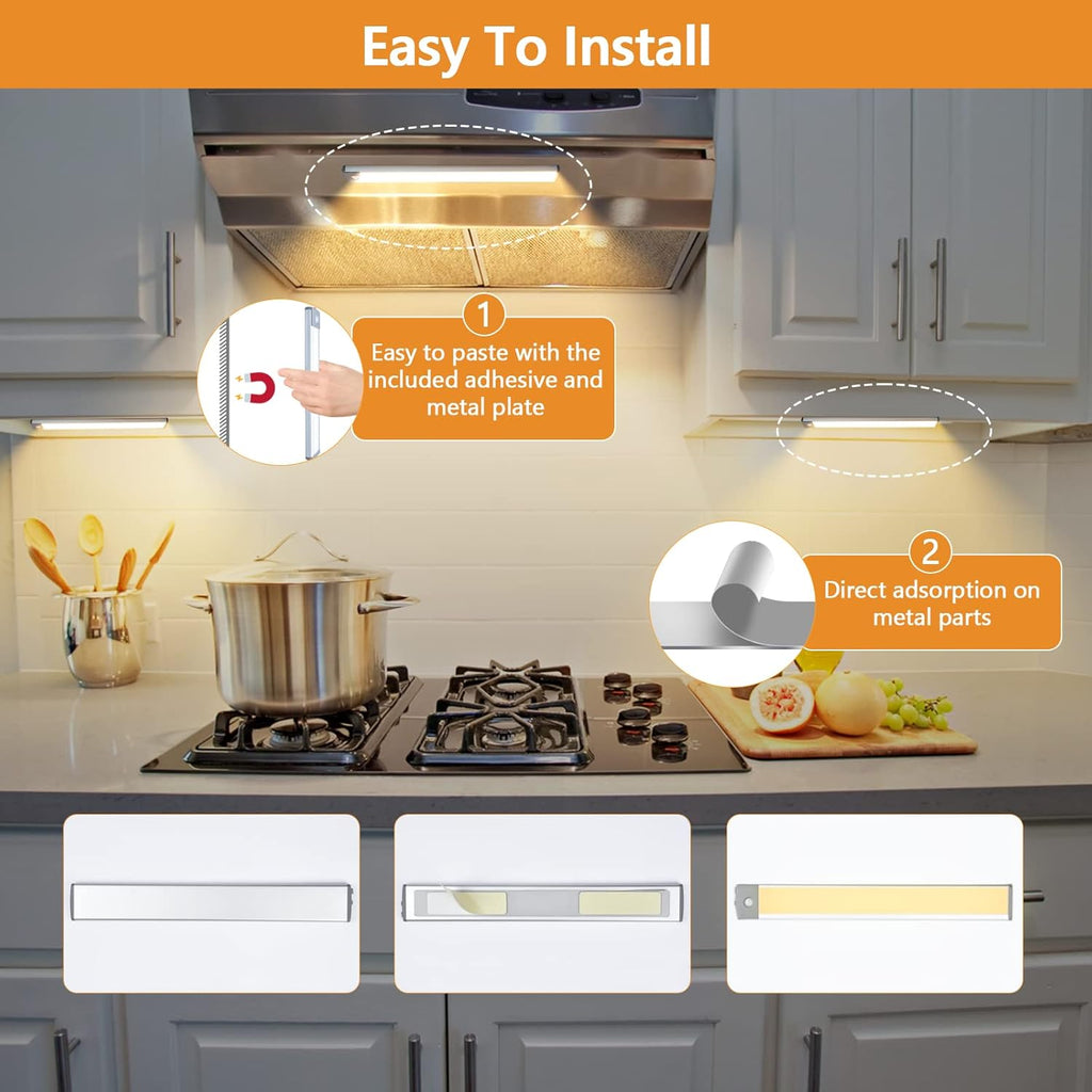 Under Cabinet Lights, Dimmable 60 LED Motion Sensor Light Indoor 2 Pack- Wireless USB Rechargeable, 3 Color Magnetic Closet Light for Kitchen, Wardrobe Storage