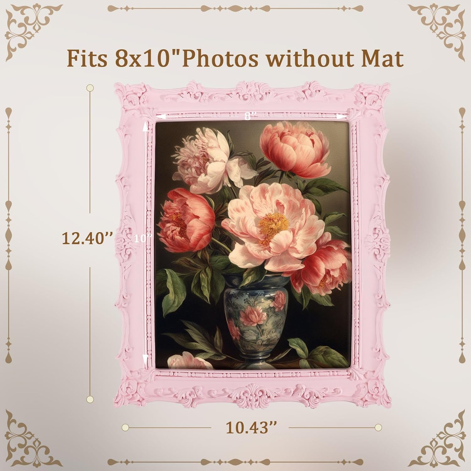 8x10 Picture Frames with Embossed Vines Design and Glass Front Hand-Crafted Resin Photo Frame with Easel & Hook for Tabletop & Wall Hanging Ornate Baroque Vintage Home Room Decor (Pink)
