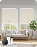 Allesin Motorized Roller Blinds – Rechargeable Smart Shades with Remote & Quiet Motor, Top/Bottom Aluminum Rails, Alexa-Compatible for Window (33" W x 72" H, 100% Blackout Sand-Linen)