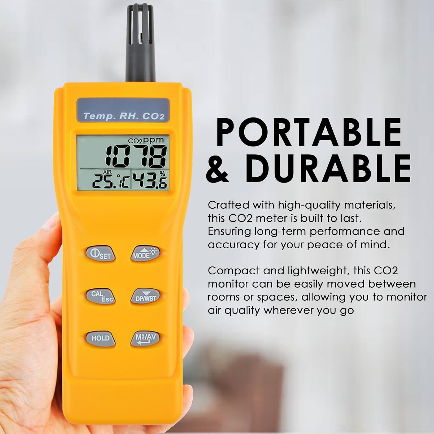 CO2 Meter Portable CO2 Detector Digital CO2 Monitor with Alarm Function Carbon Dioxide Temperature and Humidity Meter, NDIR CO2 Sensor Indoor Air Quality Monitor for Home Office Grow Room