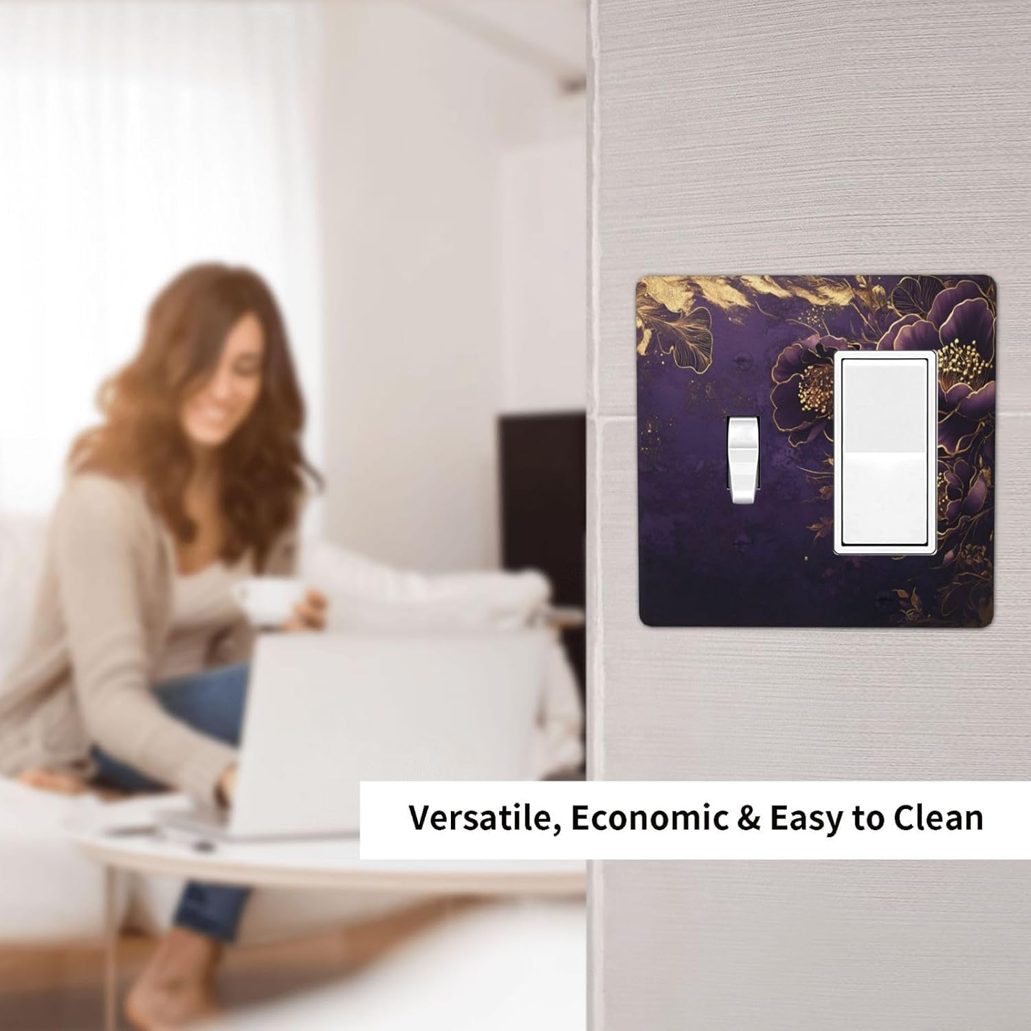 Decorative Outlet Covers Vintage Purple Peony Gold Leaf Flowers Floral 2 Gang 1 Gang Wall Plate Cover Single Toggle Rocker Combination Light Switch Cover Plate Jumbo Switch Cover Plate
