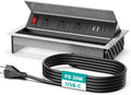 QBA Tabletop Brush Connectivity Box Outlet, Recessed Power Strip with USB-C 30W, 3 TR Outlets, 4 USB Ports, for Home Office, Silver