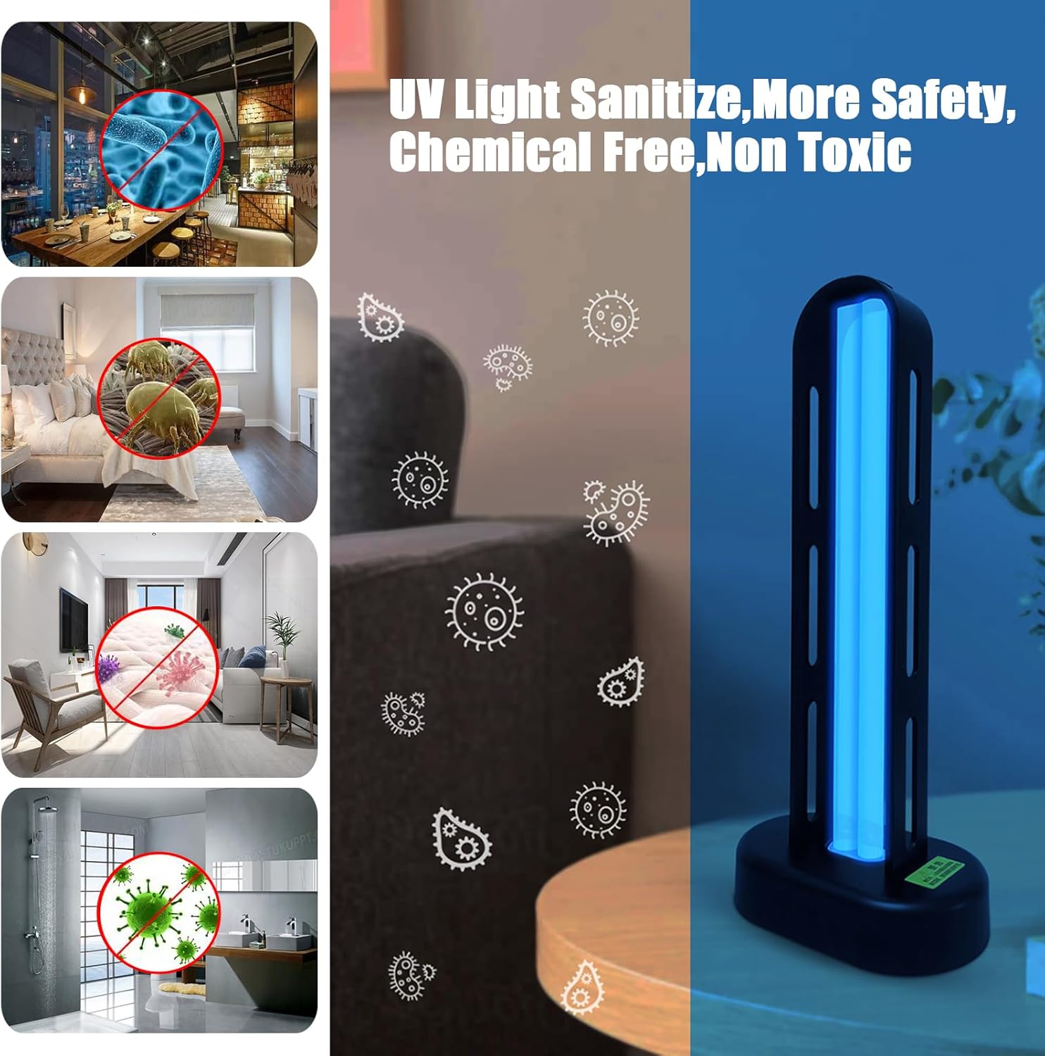 BAIMNOCM UV-C Lamp for Dust Mite 38 Watt 2 Pack, UVC Germicidal Lamp with Remote Control, UV Disinfection Light Bulb, Ultraviolet Light for Room Basement/Bedroom/Kitchen