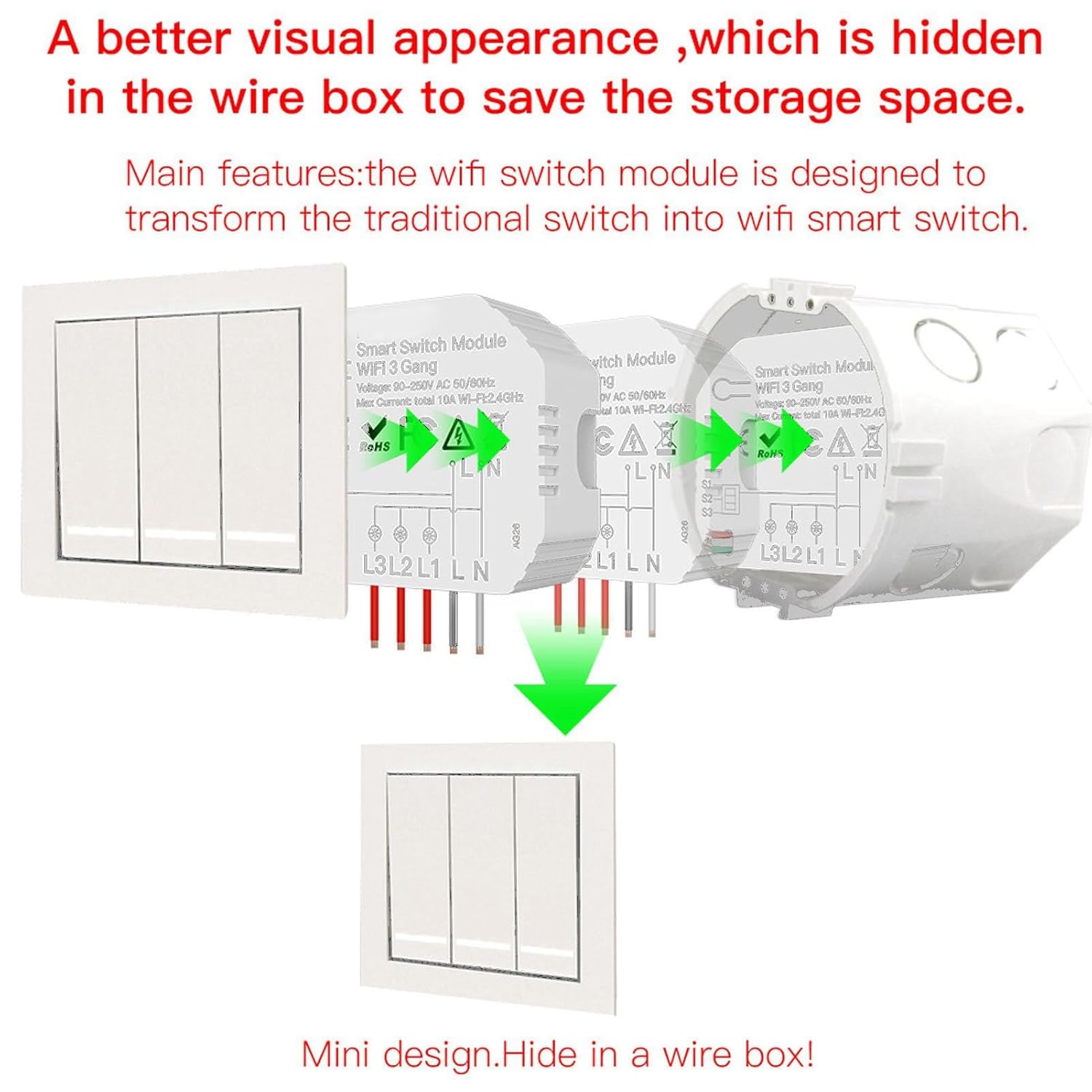 3 Gang Smart Light Switch Module with Voice and APP Control for Home Automation Compatible with Smart Speakers and Dimmer Systems