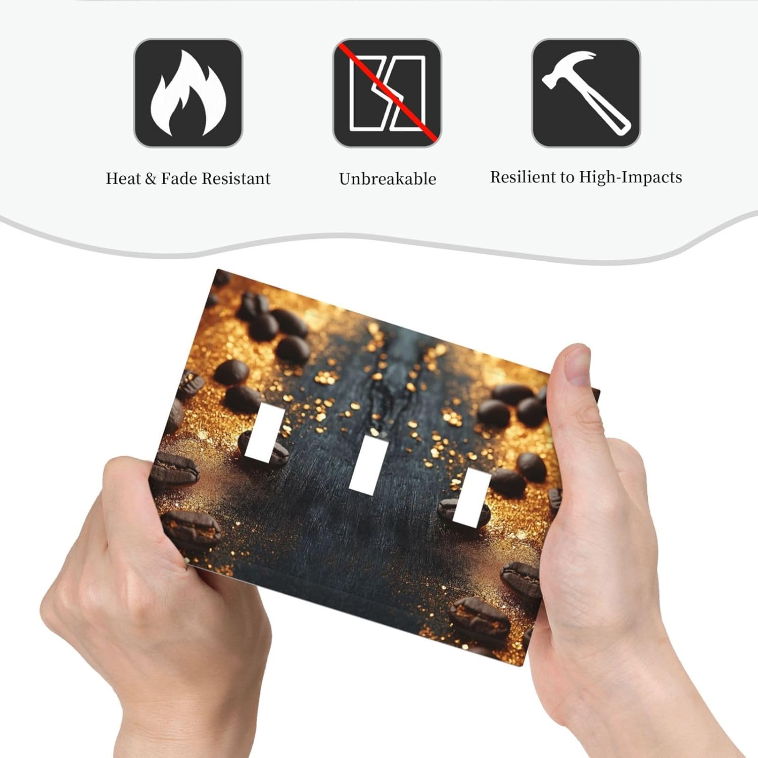 Decorative Light Switch Cover Plate Black Wood Board Gold Dust Coffee Beans 3 Gang Wall Plate Oversized Triple Toggle Switch Cover Plate Jumbo Face Plate for Home Decor