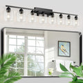 Modern 8 Light Bathroom Light Fixtures, 52 inch Vanity Lights for Bathroom with Clear Glass, Black Bathroom Light Fixture for Mirror Kitchen Living Room Hallway Cabinet Porch