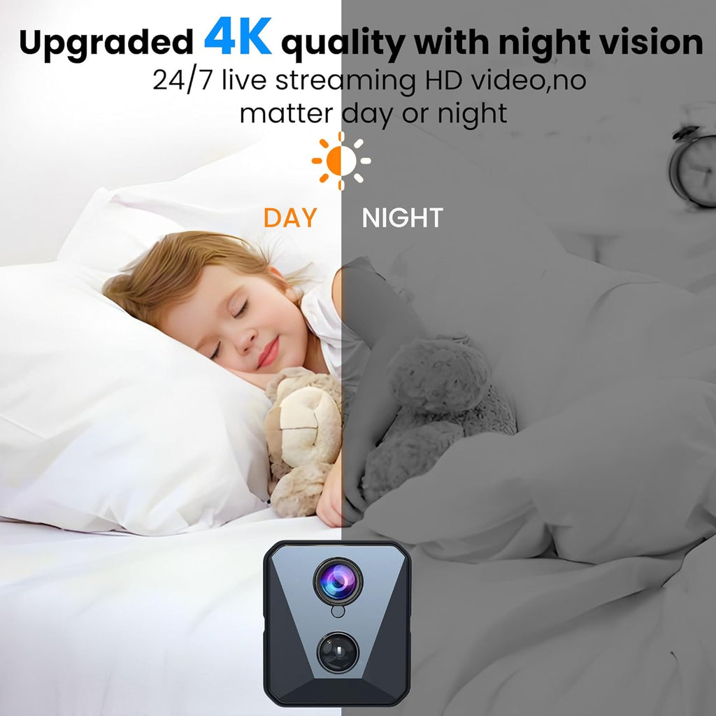 4K Security Camera with 64GB SD Card, Battery Powered Security Cam, 100-Day Standby, AI Human Detection, Night Vision, Real-Time Alert, Baby Monitor, Pet Cam for Home or Office
