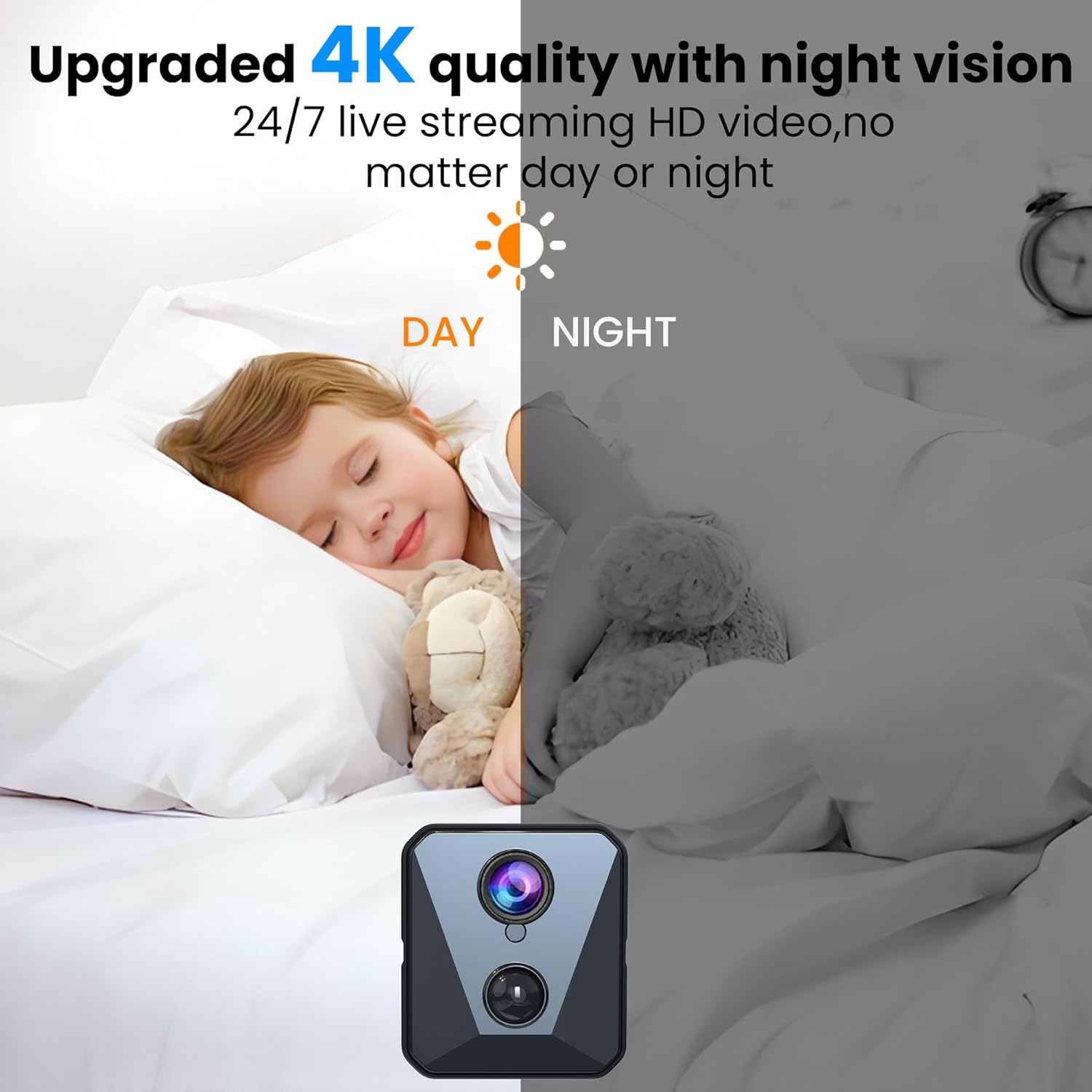 4K Security Camera with 64GB SD Card, Battery Powered Security Cam, 100-Day Standby, AI Human Detection, Night Vision, Real-Time Alert, Baby Monitor, Pet Cam for Home or Office