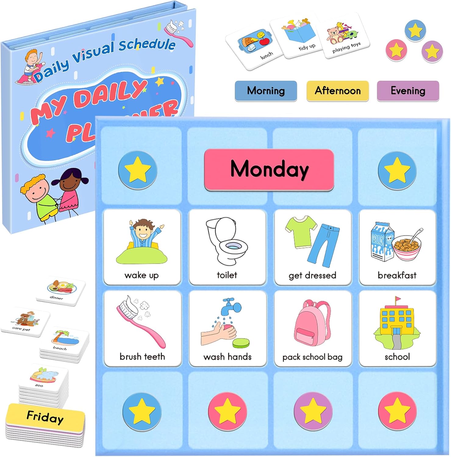 Magnetic Visual Schedule for Kids, Kids Chore Chart Cards for Morning & Bedtime, Daily Routine Chart Autism ADHD Tools for Kids,96 Magnets and Board