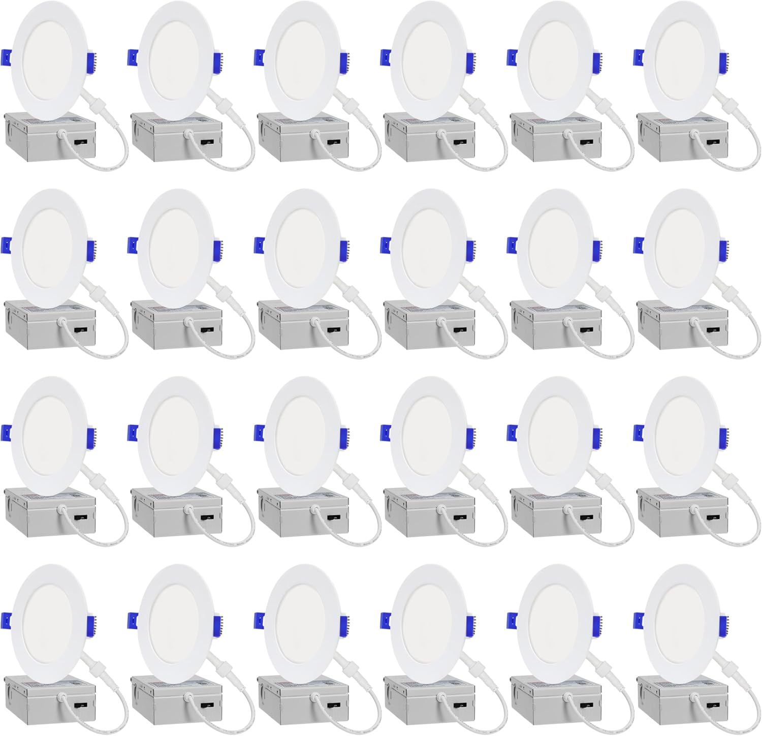 LAMPHOME 24-Pack of 4-Inch Slim LED Recessed Lights with Junction Box, Adjustable Color Temperatures (2700K-5000K), 9W Equivalent to 75W, Dimmable, 950LM Brightness - ETL and Energy Star Certified