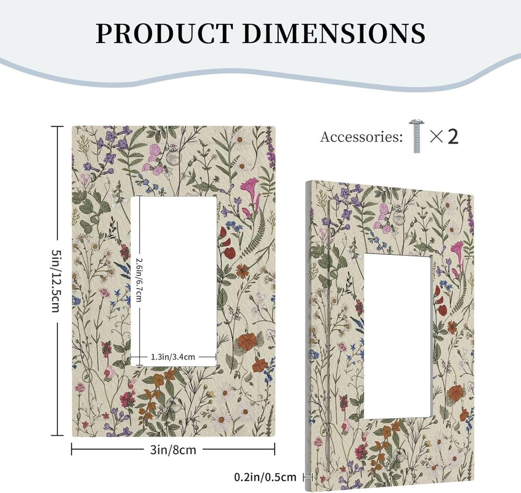 Beige Background Boho Flowers Plant Leaf 1 Gang Rocker Light Switch Covers Single Decora Outlet Wall Plate Decorative Switchplate Faceplate GFCI for Country Bathroom Bedroom Decor