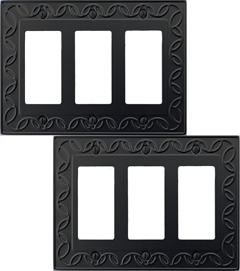 Triple Decorator Light Switch Cover NovaBloom Metal Wall Plate, 2-Pack Black 3 Gang Triple Rocker, Receptacle Dimmer Switch Cover GFCI Outlet Decorative Wallplate, Durable