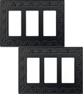 Triple Decorator Light Switch Cover NovaBloom Metal Wall Plate, 2-Pack Black 3 Gang Triple Rocker, Receptacle Dimmer Switch Cover GFCI Outlet Decorative Wallplate, Durable