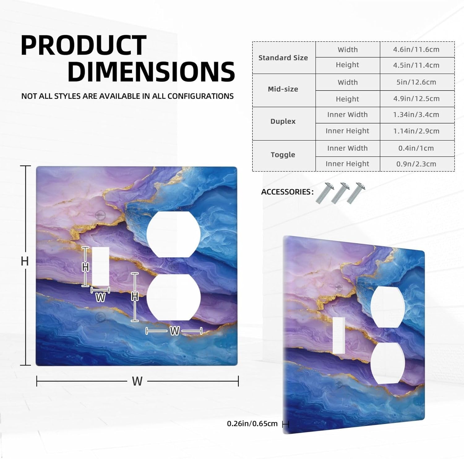 Decorative Outlet Covers Abstract Blue Purple Gold Marble Texture 2 Gang Wall Plate Single Toggle Duplex Light Switch Cover Switch Plate Covers Faceplate for Bathroon Kitchen Decor