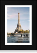 iRahmen 6x9 Picture Frame with HD Tempered Glass, Display Pictures 5x8 with Mat or 6 x 9 Without Mat, Wood Photo Frames for Tabletop and Wall Mount (Black, 1 Pack)