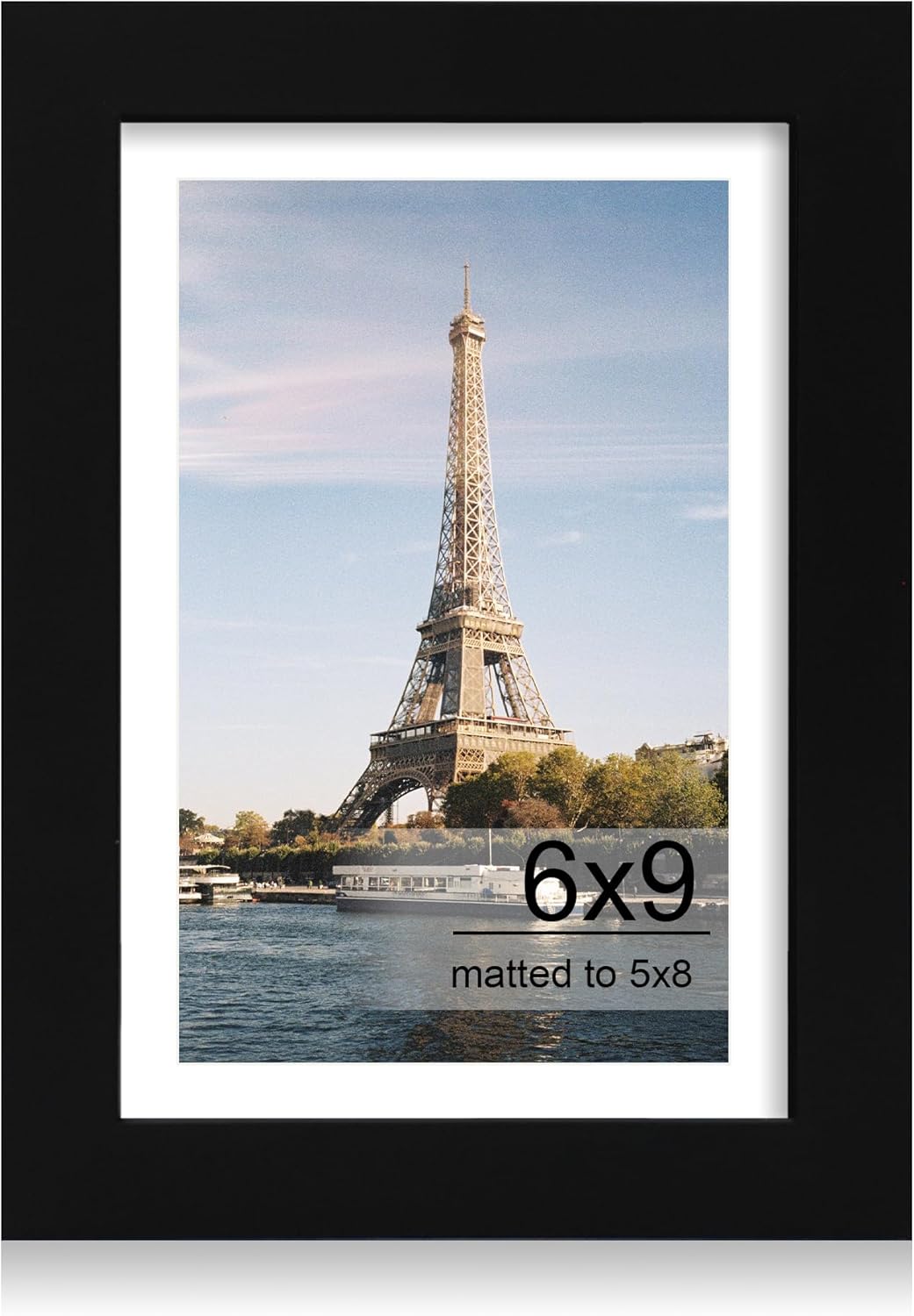 iRahmen 6x9 Picture Frame with HD Tempered Glass, Display Pictures 5x8 with Mat or 6 x 9 Without Mat, Wood Photo Frames for Tabletop and Wall Mount (Black, 1 Pack)