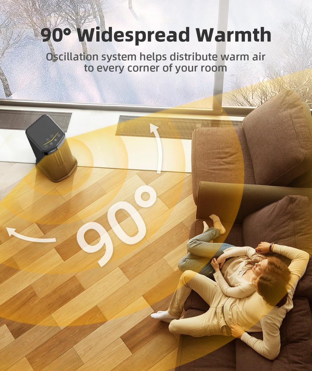 BREEZOME Space Heater for Indoor Use, 1500W Fast Heating Electric Heater with Thermostat & 24H Timer, 90°Oscillating PTC Ceramic Heater, Portable Room Heaters for Home Bedroom Office, Dark Grey