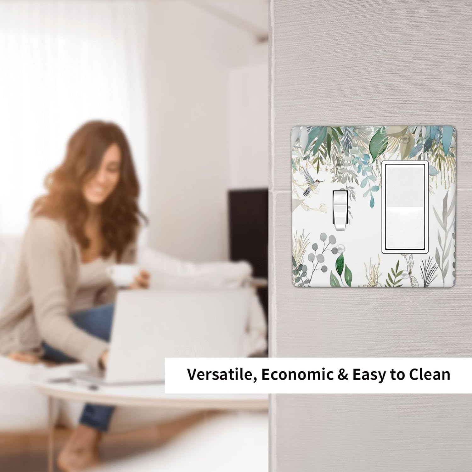 Green Tropical Palm Leaves Flower Plants Hummingbird Outlet Covers 1 Toggle 1 Rocker Combination Decorative Wall Plate Electrical Switch Plates Light Switch Cover Plate for Bed Room Living Room Decor