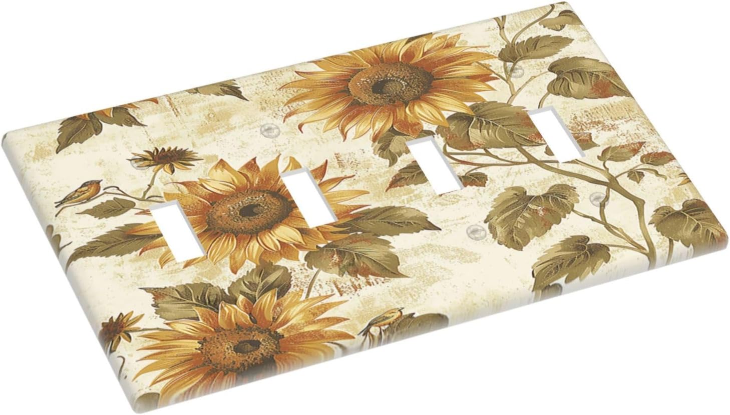 Light Switch Covers Rustic Sunflower Floral Pattern Quad Toggle Electrical Faceplate 4 Gang Wall Plate Decorative Switch Plates for Bedroom Cabin Decor