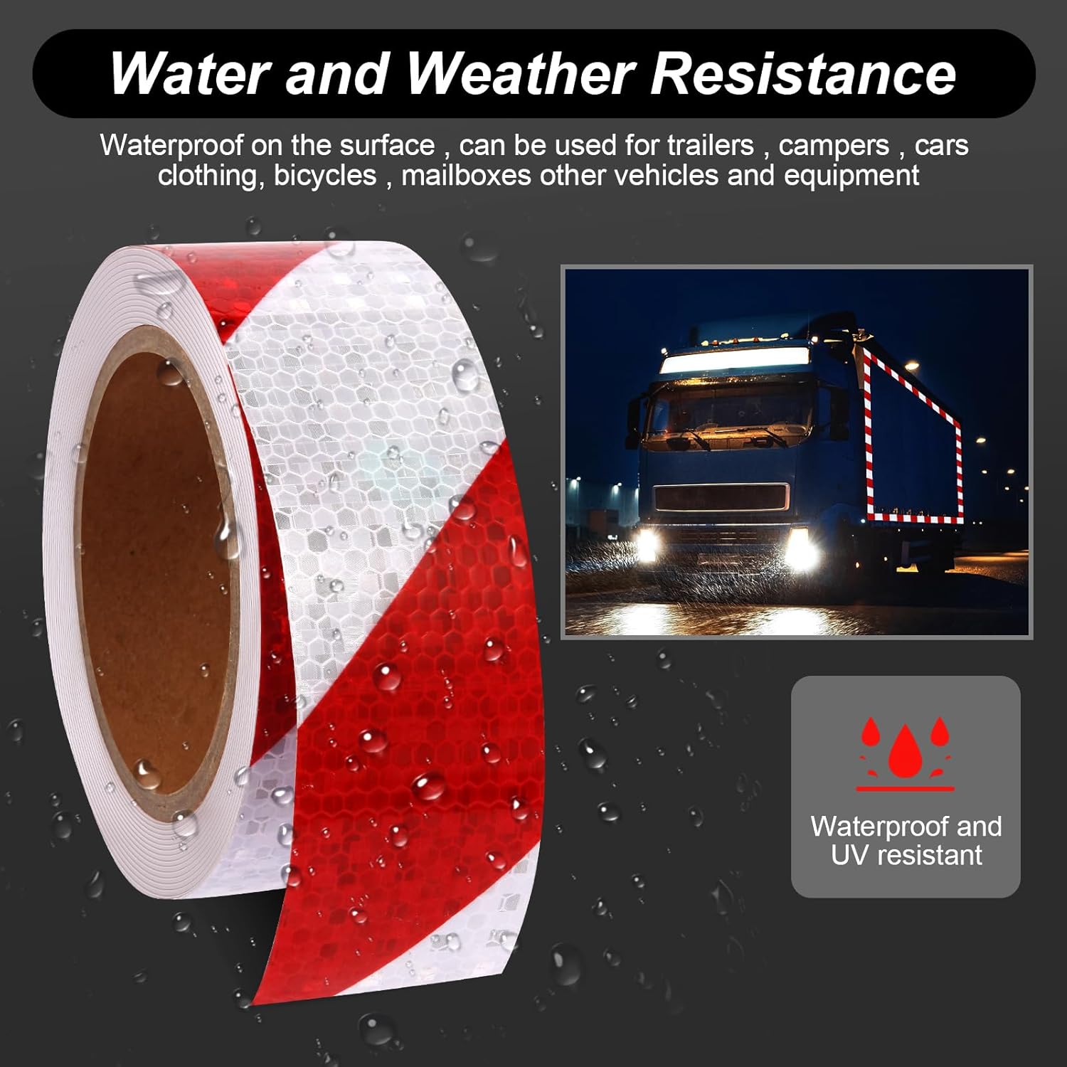 Twill Reflector Tape 2 Inch x 33 FT Strips Red White Reflective Tape Waterproof Self Adhesive Auto Safety Tape Conspicuity for Outdoor Signs
