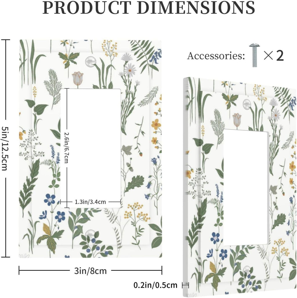 Decorative Outlet Covers Floral Green Leaf Plant Flowes 1 Gang Single Rocker Light Switch Cover Plate Wall Plates Gfci Faceplate For Bed Room Farmhouse Decor