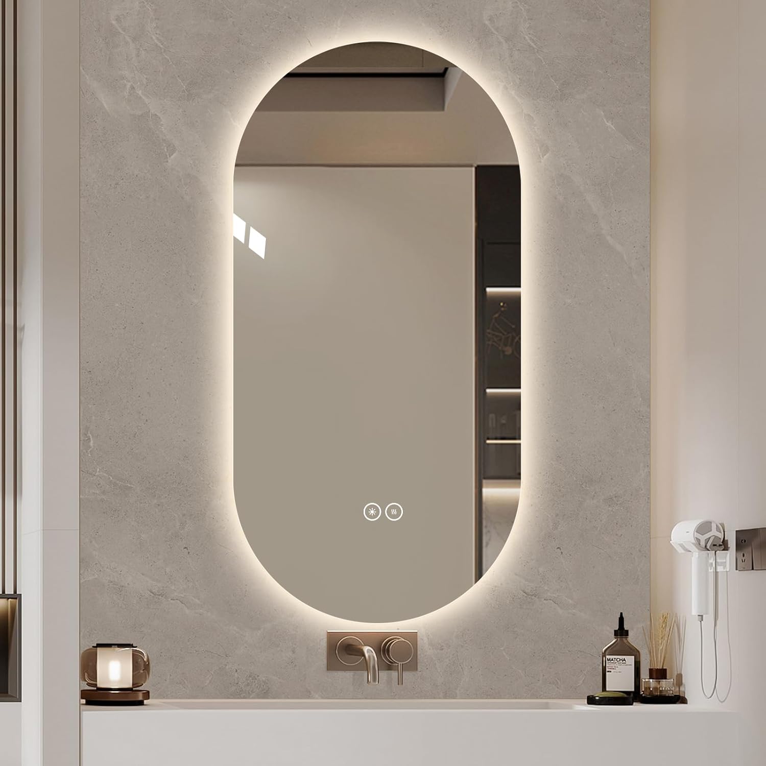 LAIYA 24V Full-Power Oval LED Bathroom Vanity Mirror, 48X24inch Frameless Backlit Mirror with Light, Smart Anti-Fog Waterproof Mirror with Memory Function Dimmable Lighted Mirror