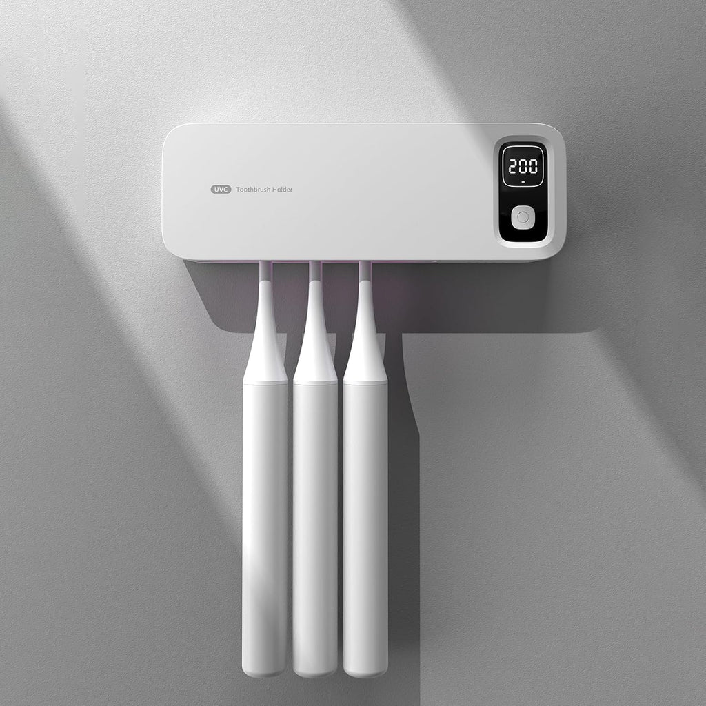 Toothbrush Cleaning Holder, Self Adhesive Toothbrush Cleaner, Timer Function, Toothbrush Sanitizer Bathroom Accessories