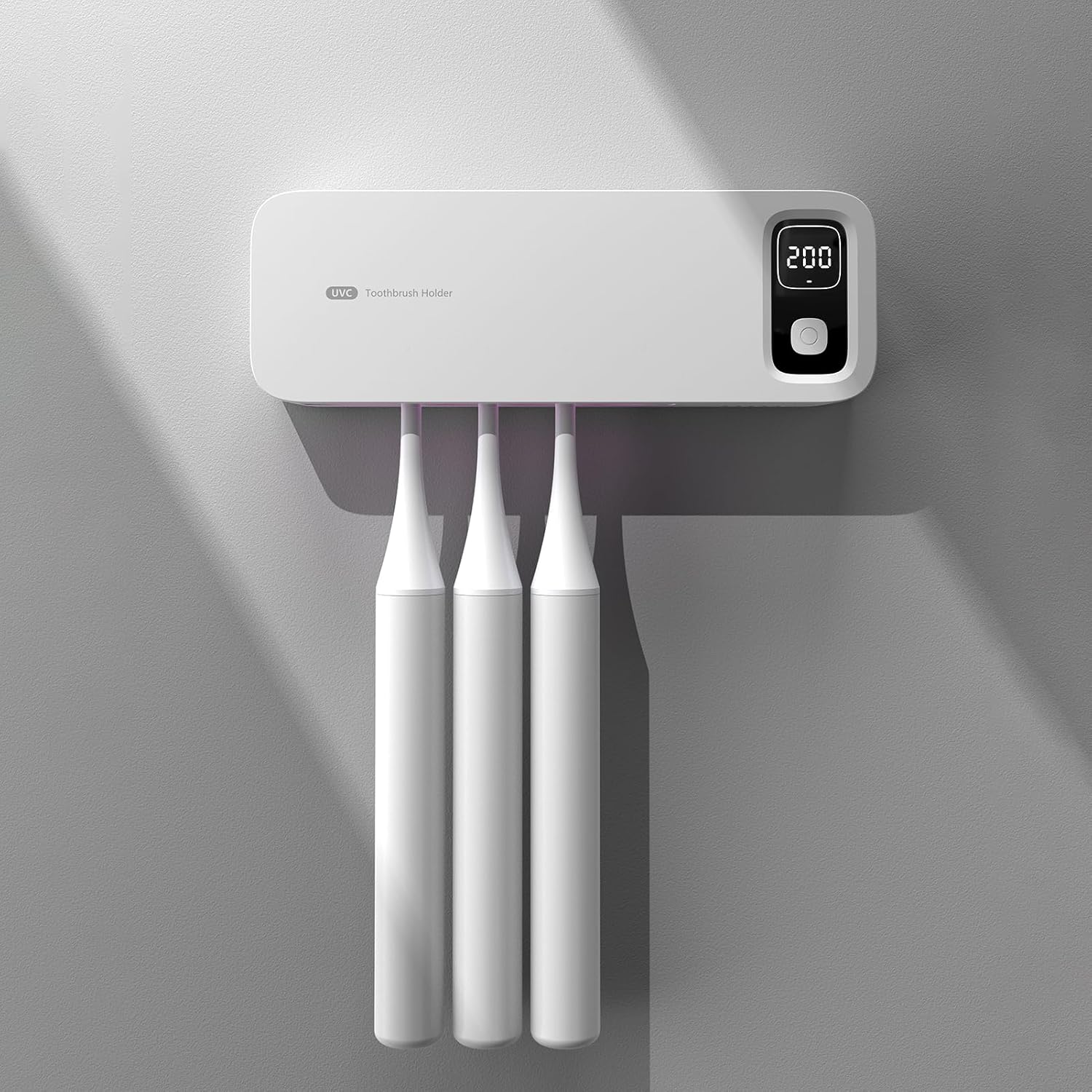Toothbrush Cleaning Holder, Self Adhesive Toothbrush Cleaner, Timer Function, Toothbrush Sanitizer Bathroom Accessories