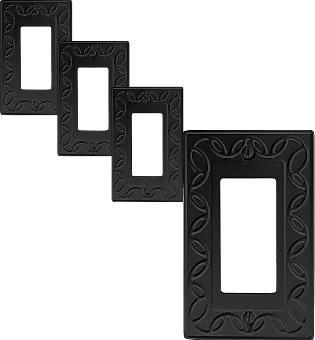 Single Decorator Light Switch Cover NovaBloom Metal Wall Plate, 4-Pack Black 1 Gang Single Rocker, for Receptacle Dimmer Switch Cover GFCI Outlet Decorative Wallplate, Durable