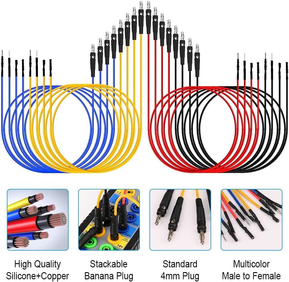 Banana Plug Jumper Wires Kit, 16pcs 4mm Stackable Breadboard Jumper Test Lead, Male to Female, Universal Breakout Test Leads for Electrical Testing
