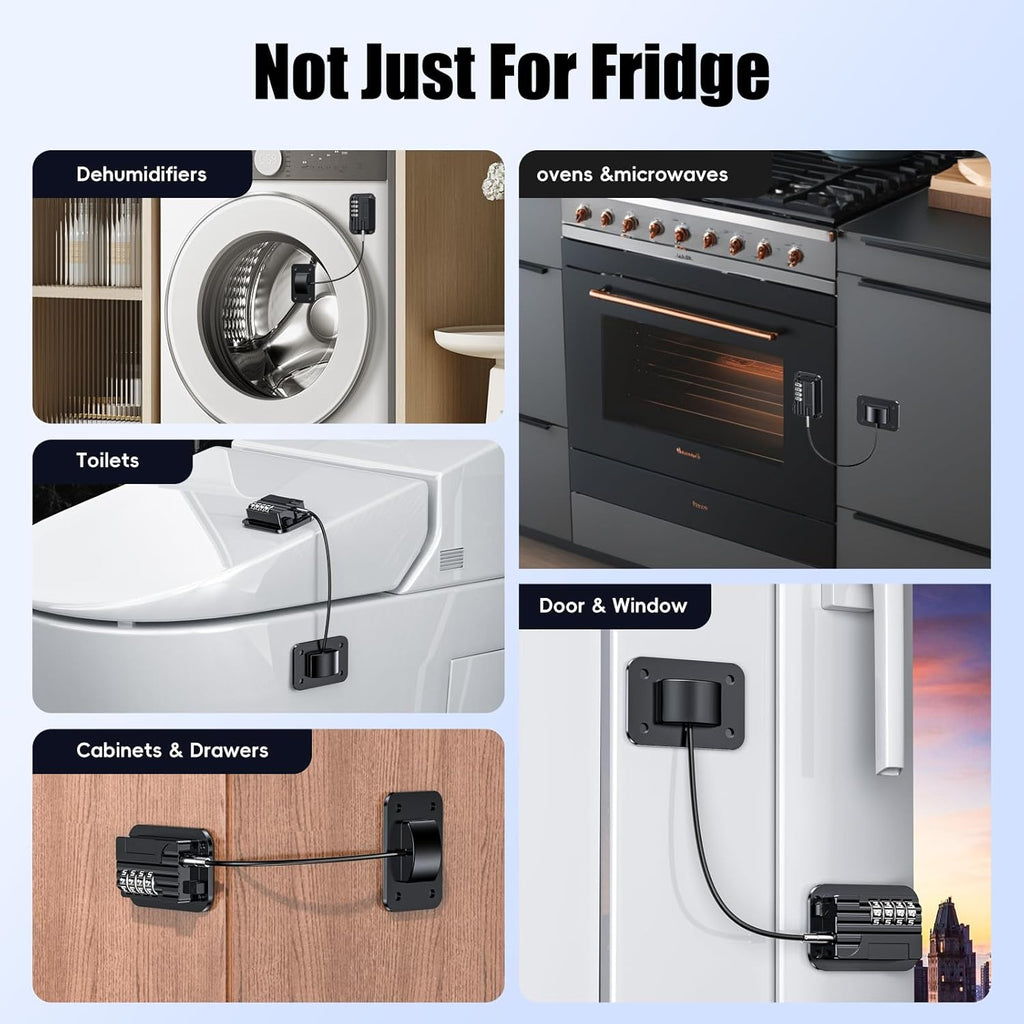 Upgraded Refrigerator Combination Locks- Changeable Password Fridge Locks for Kids, Toddlers and Children, Child & Baby Proofing Safety Door Lock for Cabinet and Drawers Windows(Black-2 Pack)