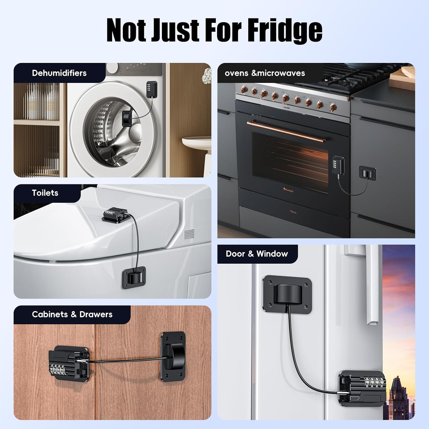 Upgraded Refrigerator Combination Locks- Changeable Password Fridge Locks for Kids, Toddlers and Children, Child & Baby Proofing Safety Door Lock for Cabinet and Drawers Windows(Black-2 Pack)