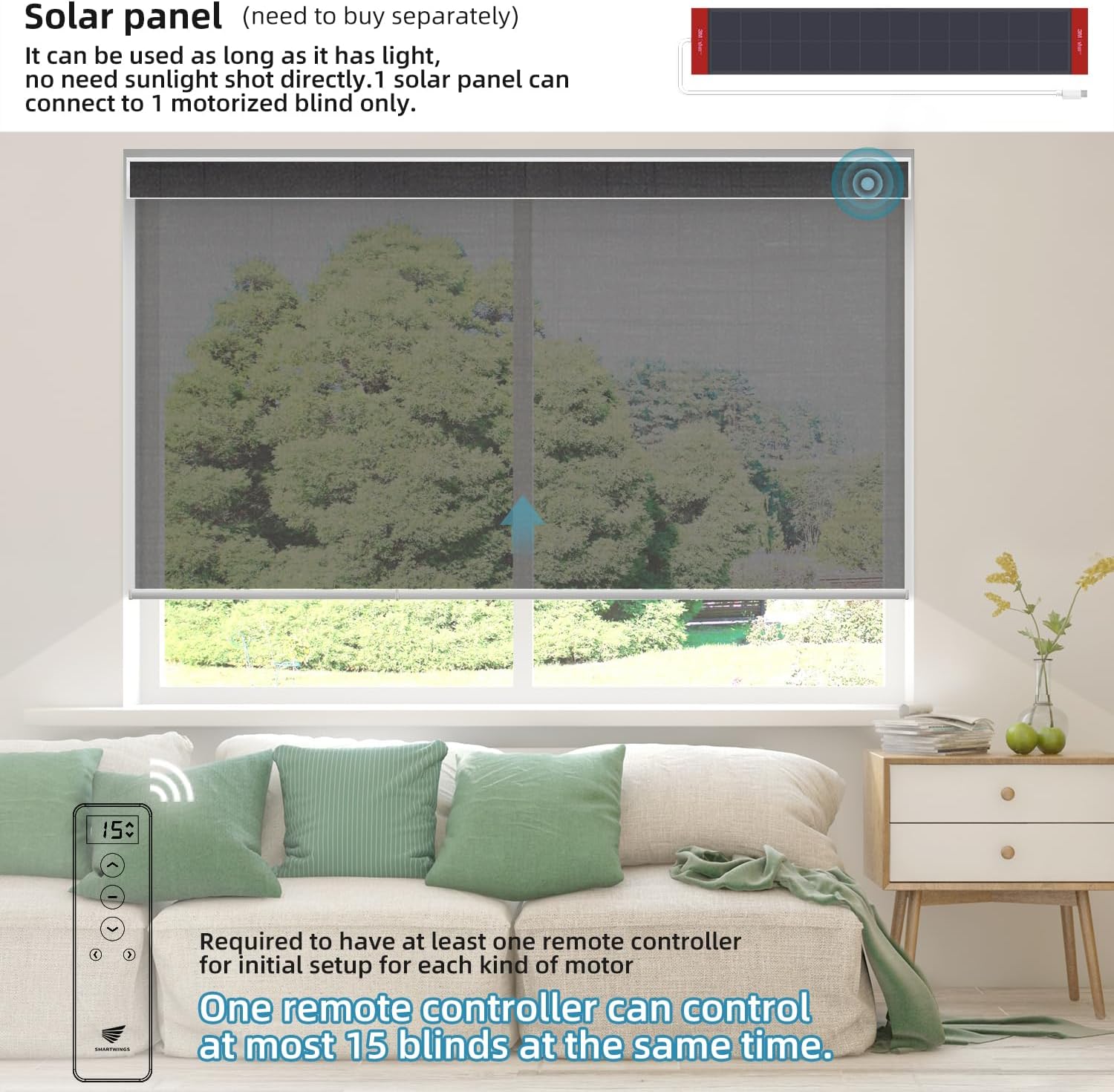SmartWings Motorized Light Filtering Roller Shades 60% Blackout Work with Matter Homekit Alexa Z-Wave ZigBee SmartThings Google, Cordless with Remote Control, Twilight Shadow