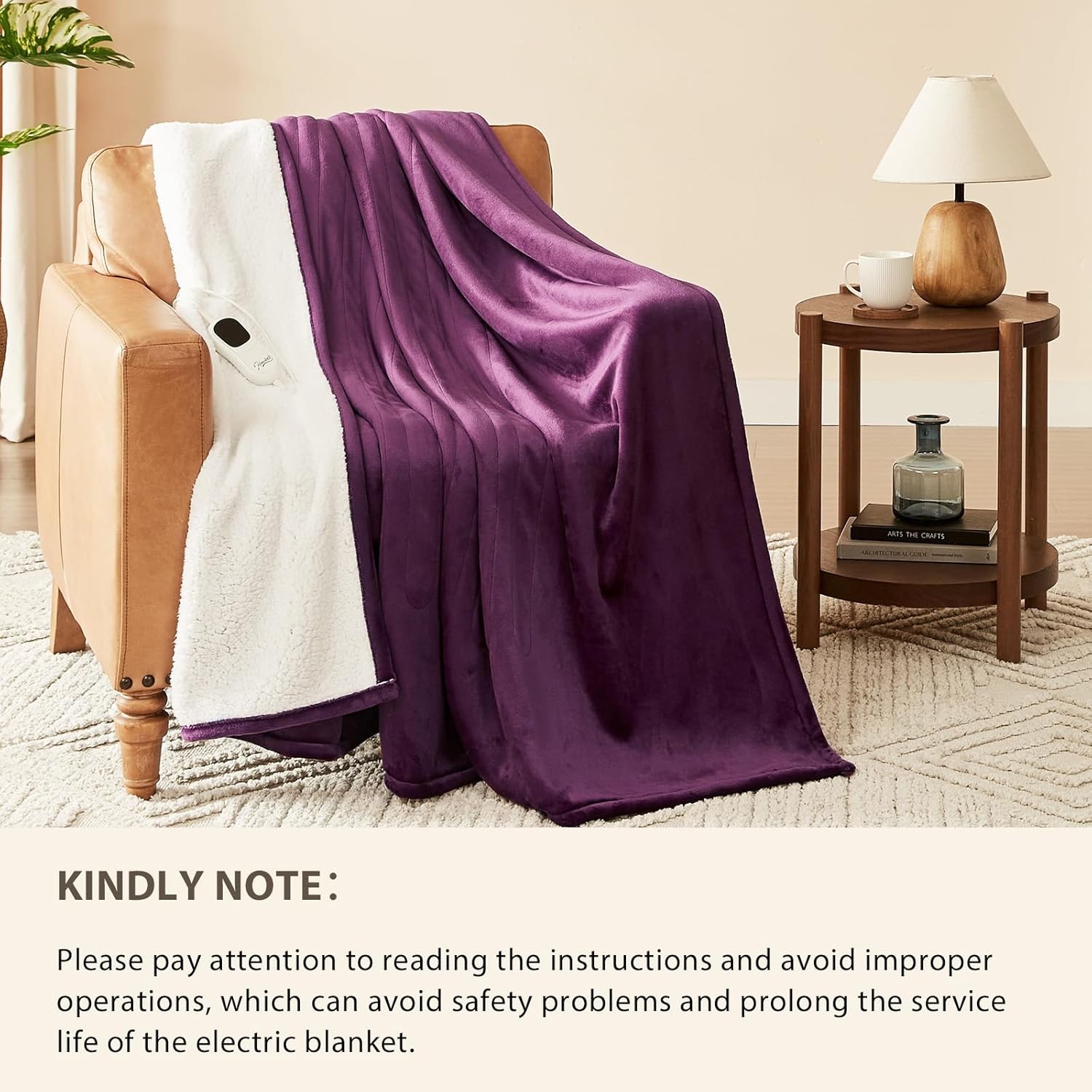 Homemate Heated Blanket Electric Throw - 50"x60" Heating Blanket Throw 1/2/4/6/8 Hours Auto-Off 10 Heat Level Over-Heat Protection Flannel Sherpa ETL Certification