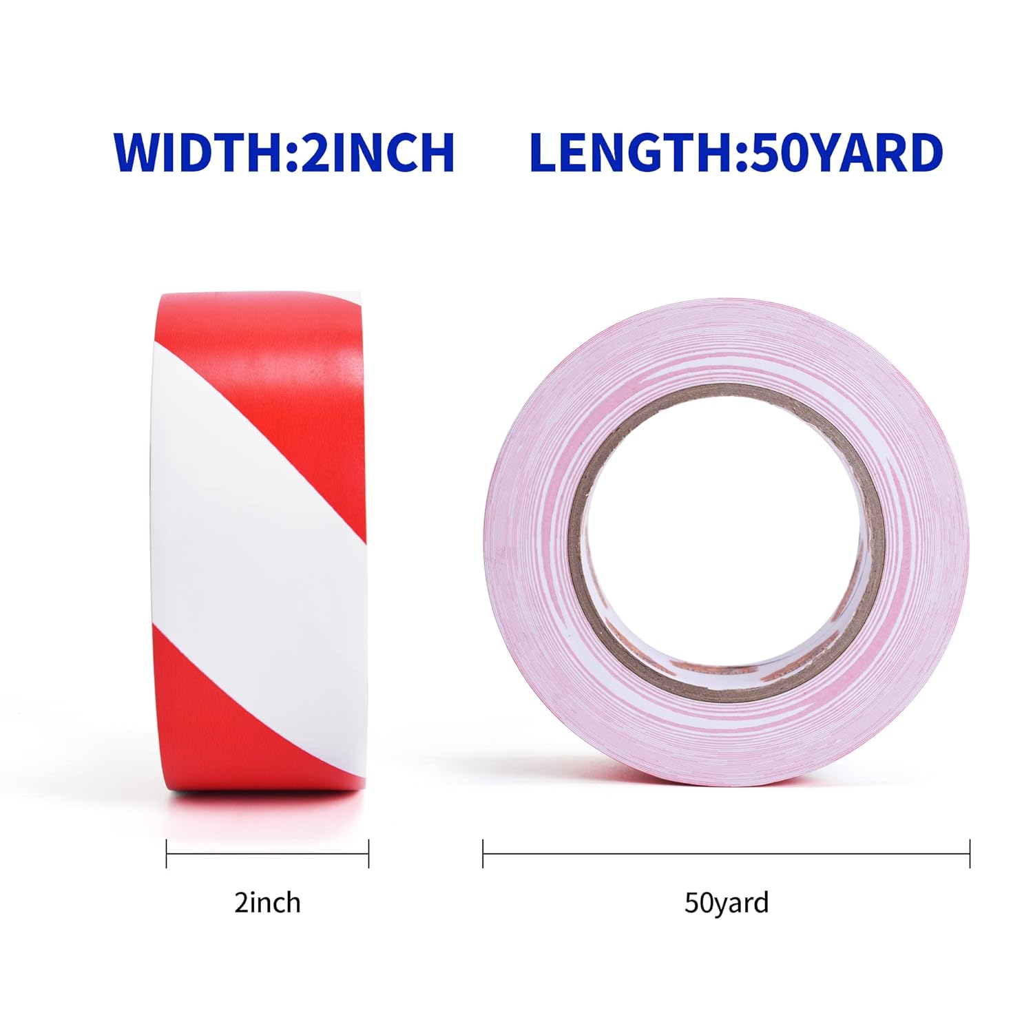 TAPEBEAR Hazard Caution Tape, 2inch x 150 Feet(50yds) Self Adhesive Warning Tape for Steps, High Visibility White Red Tape for Outdoor Construction Warning, Danger Zone, 16rolls