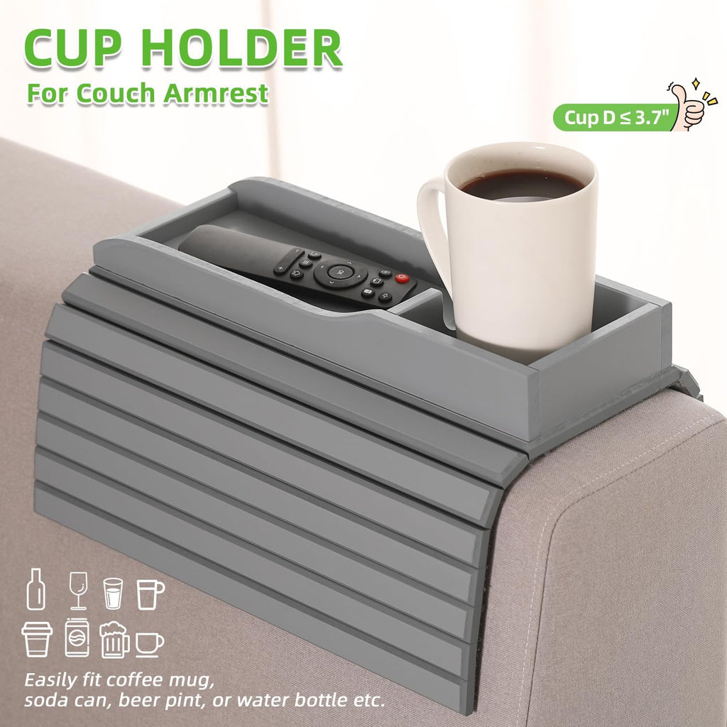 GEHE Couch Cup Holder, Anti Falling Couch Drink Holder, Natural Bamboo Sofa Cup Holder Armrest Tray, More Safe for You Family, Portable Couch Arm Tray Table for Remote/Snacks/Cellphone/Drinks/Cup