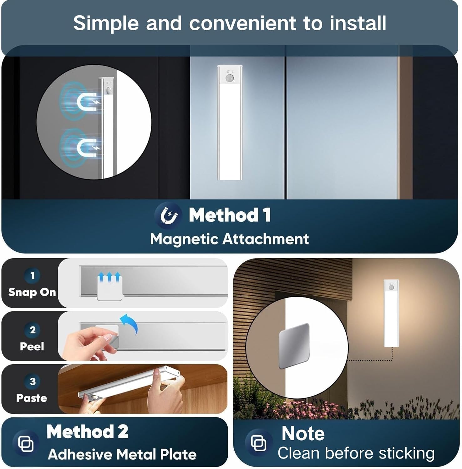 Motion Sensor Under Cabinet Lighting-Magnetic Rechargeable Closet Lights for Kitchen,Stairs,Wardrobe | 3-Color Dimmable LED Under Counter Lighting | Pro Battery Upgrade (16inch-4Pack)