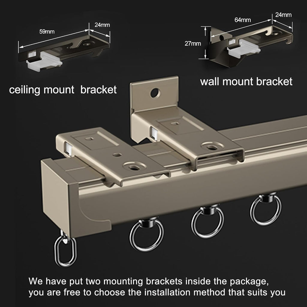 Curtain Track, Ceiling Mounted Curtain Rail for Curtains, Drapes, and Room Dividers, Sliding Curtain Rail for Living room (champagne, 3m)