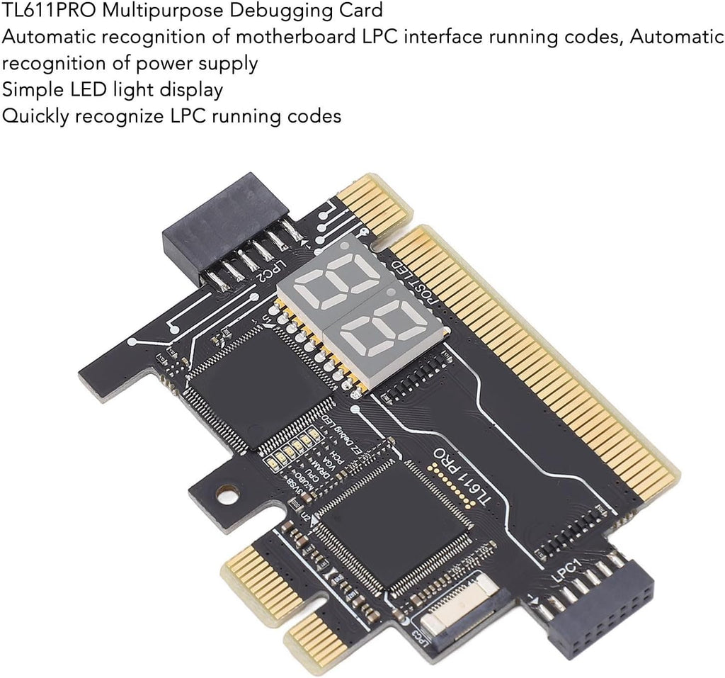 TL611 Pro Mainboard Debug Card, Diagnostic & Analyzer PC Kit, 4 Digit Post Card with LED Indicators for Laptop, PCI E, PC Computer Motherboard Testing