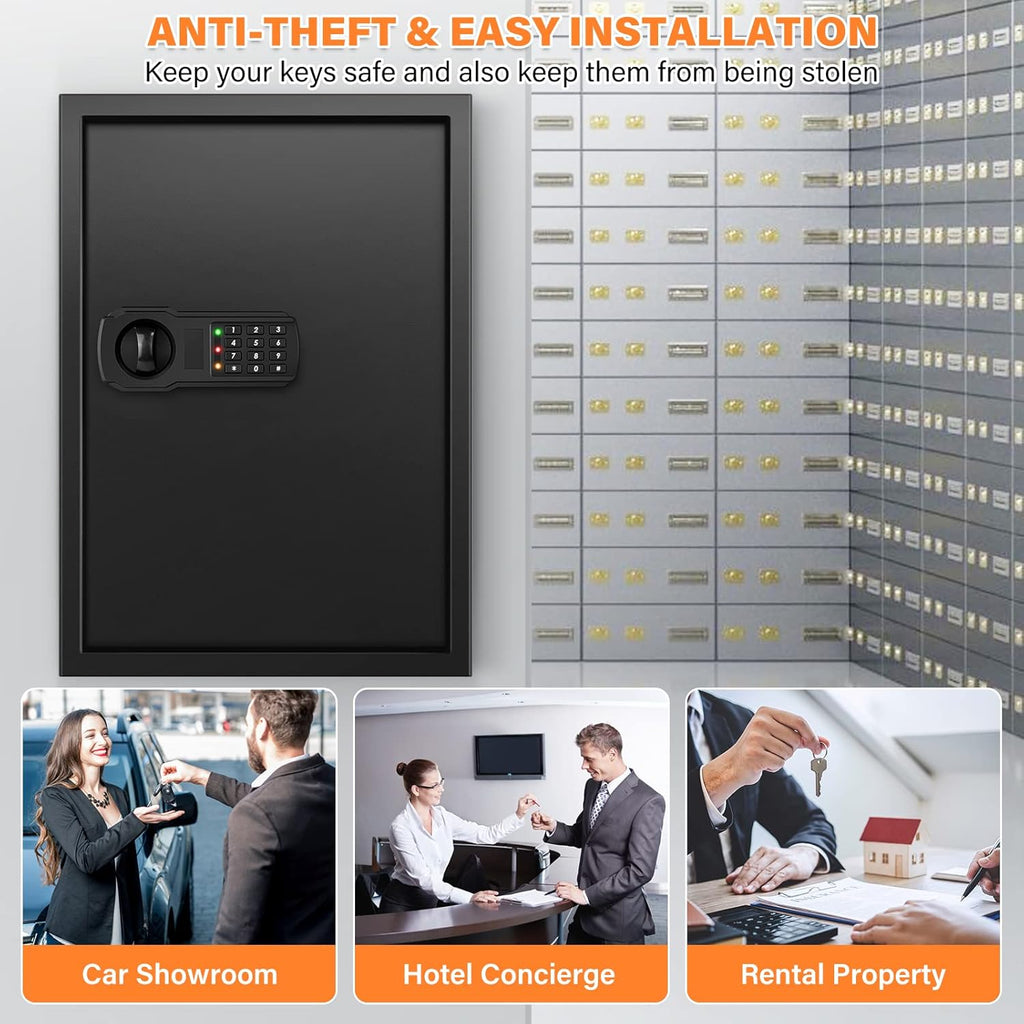 144 Keys Fireproof Key Cabinet, Anti-Theft Heavy Duty Key Lock Box with Key Tags, Adjustable Key Organizer Wall Safe with Combination Lock for Car Office House Garage Rental Business