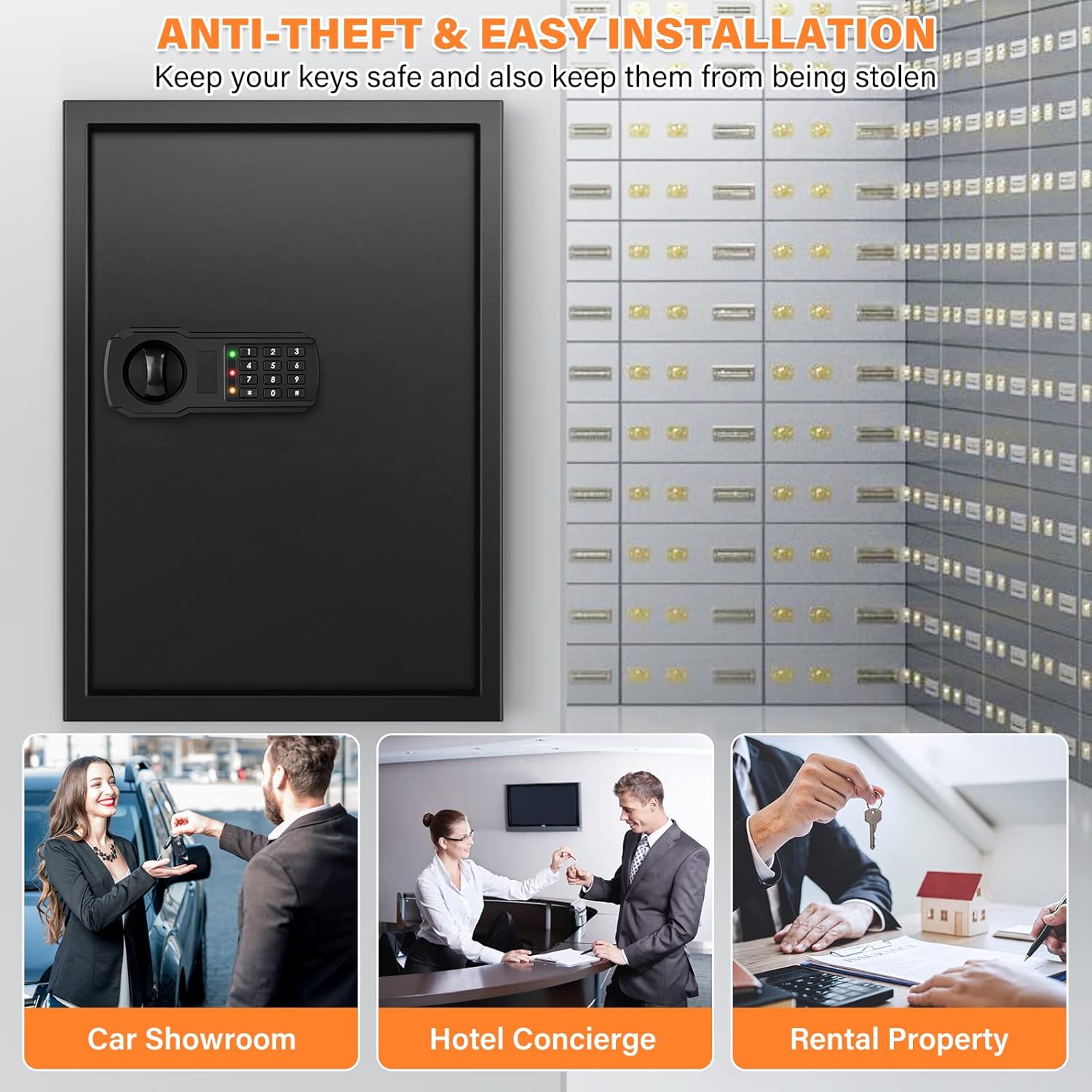 144 Keys Fireproof Key Cabinet, Anti-Theft Heavy Duty Key Lock Box with Key Tags, Adjustable Key Organizer Wall Safe with Combination Lock for Car Office House Garage Rental Business