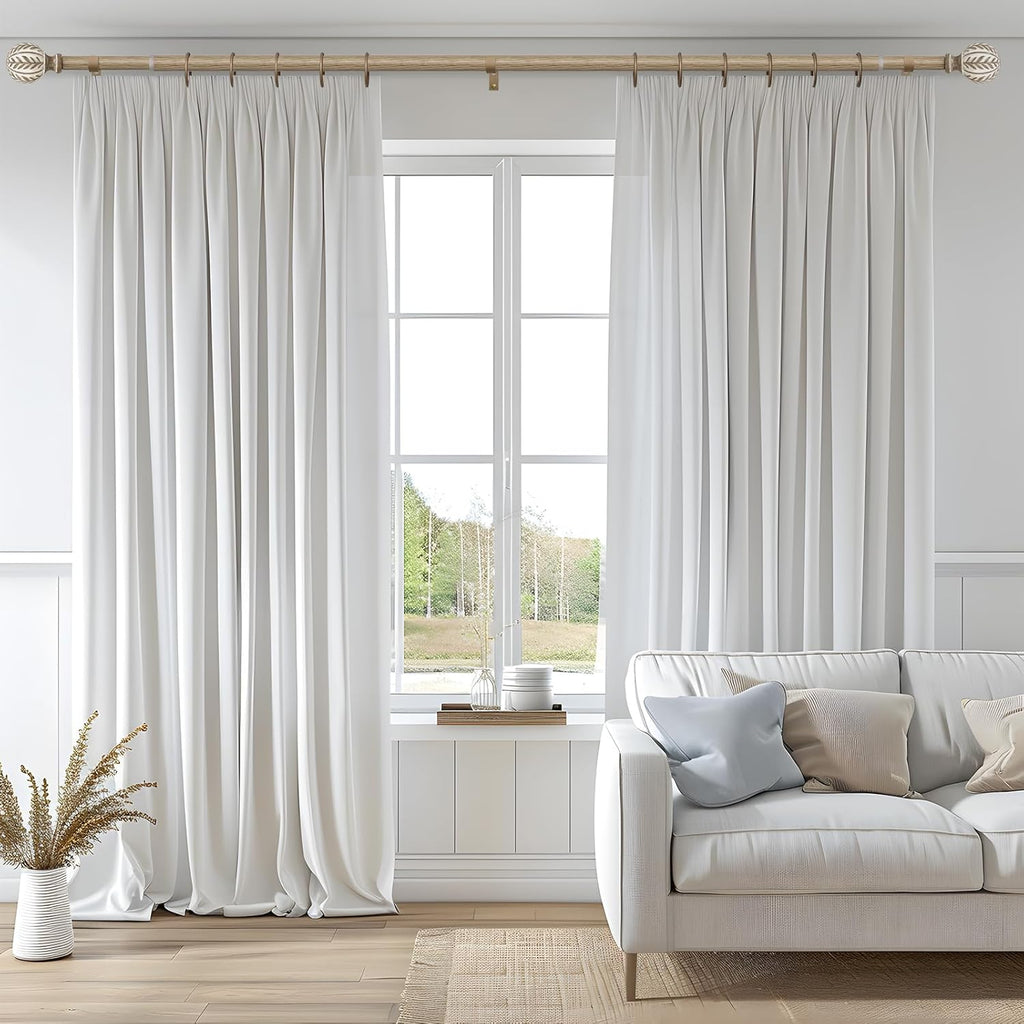 Boho Wood Curtain Rods for Windows 48 to 84 inch,1" Adjustable Heavy Duty Window Curtain Rod with Imitation Wood Grain Finials,Rustic Decorative Drapery Rods Set,Size:36-88'',Weathered Wood