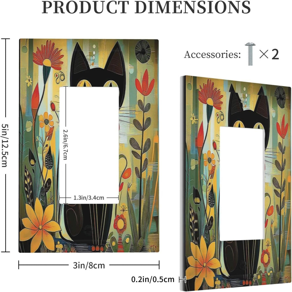 Funny Cat Retro Abstract Flowers Kitten Decorative Outlet Covers 1 Gang Single Rocker Light Switch Cover Plate Wall Plates Gfci Faceplate For Kids Room Bed Room Decor