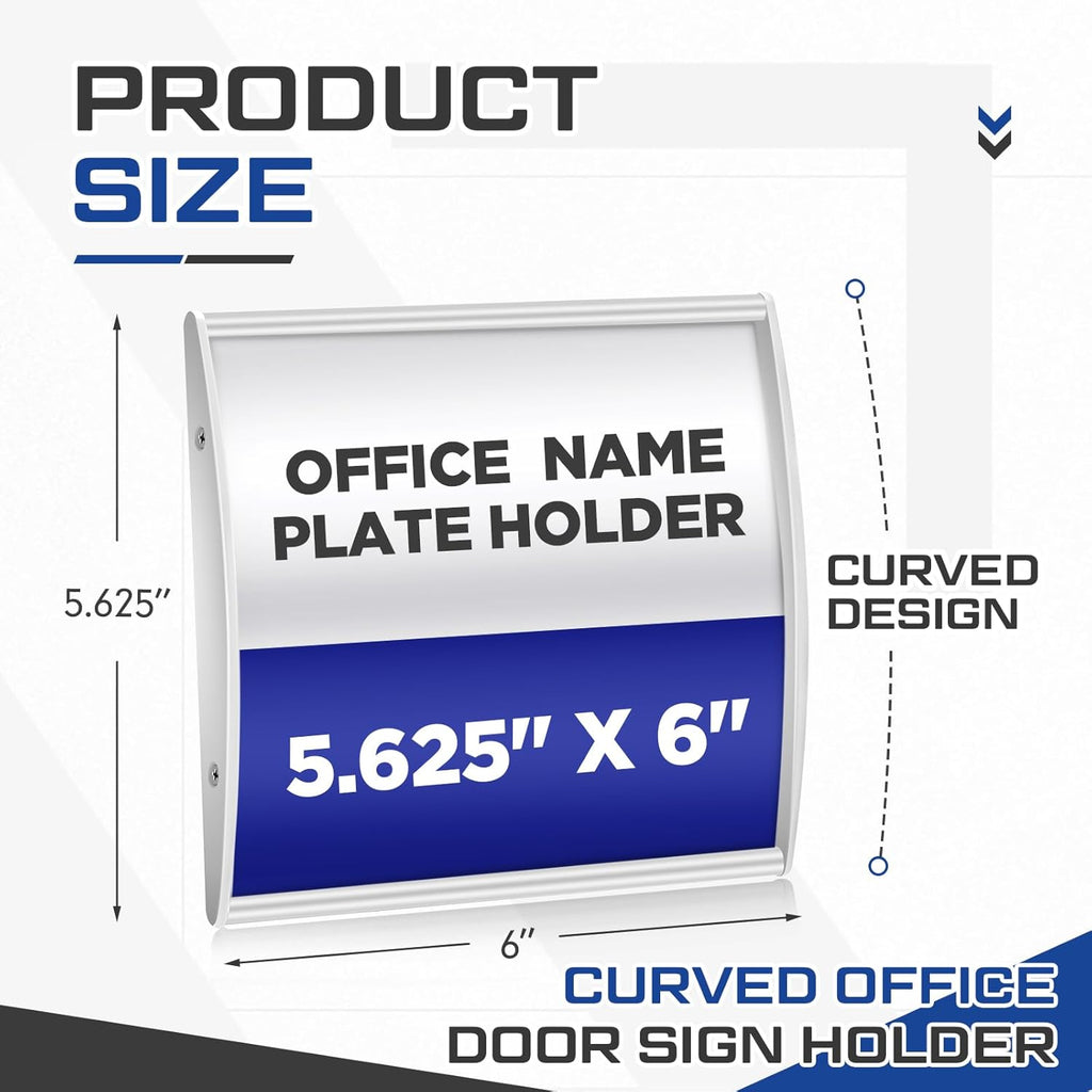 Set of 5 Curved Name Plate Holder for Doors 5.625" x 6" Wall Mount Office Business Door Sign Holder Aluminum Sign Frame with Adhesive Tape Plastic Film for Office Business Display, Silver