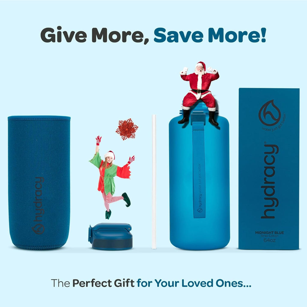 Hydracy Water Bottle with Time Marker -Large BPA Free Water Bottle & No Sweat Sleeve -Leak Proof Gym Bottle with Fruit Infuser Strainer & Times to Drink -Ideal for Fitness Sports & Outdoors